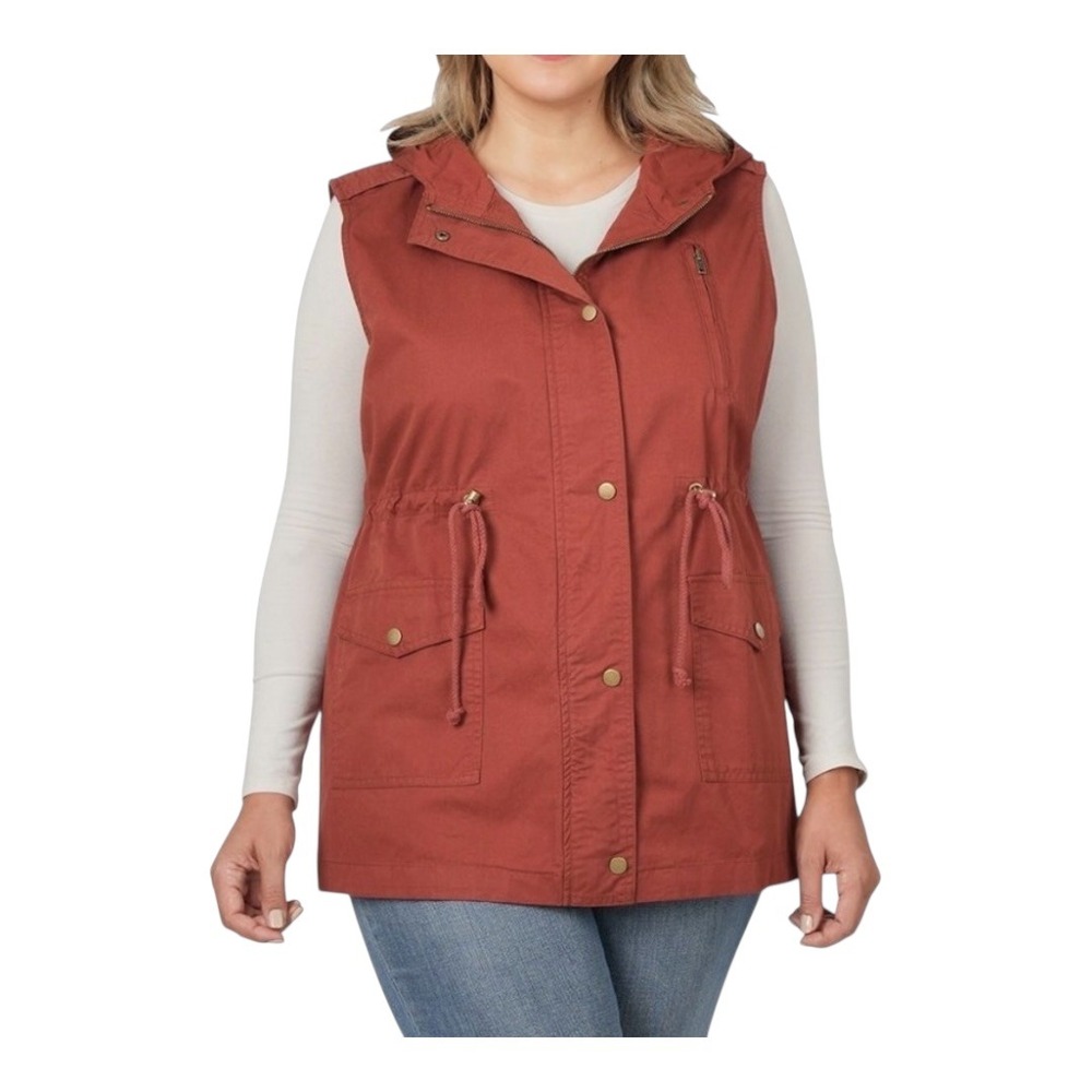 Zenana Outfitters‎ Hooded Utility Vest Drawstring Pockets Zip Women Size Small